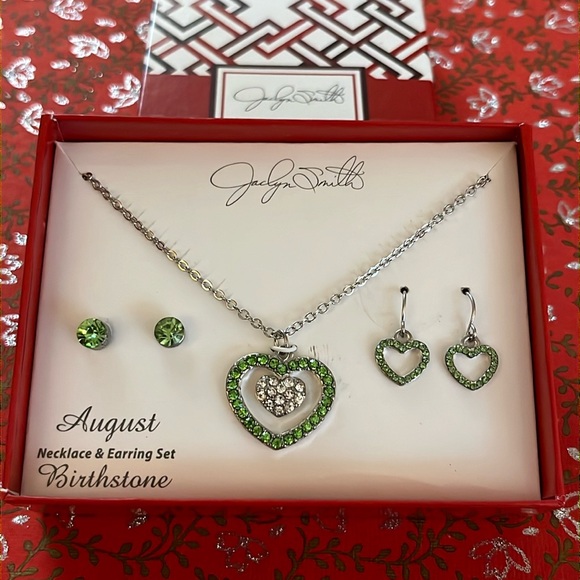 Jaclyn Smith August peridot rhinestones necklace and earring set in silvertone - Picture 1 of 8